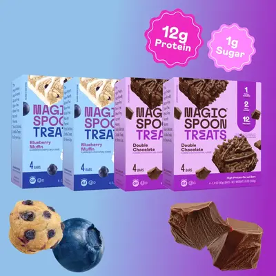 16 Magic Spoon Protein Cereal Treats (4 Boxes) - Blueberry Muffin & Double Chocolate Flavors - Snack Bars