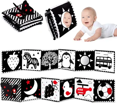 Black and White High Contrast Baby Toys 0-6 6-12 Months Soft Book for Newborn Brain Development Tummy Time Toys Infant Sensor...