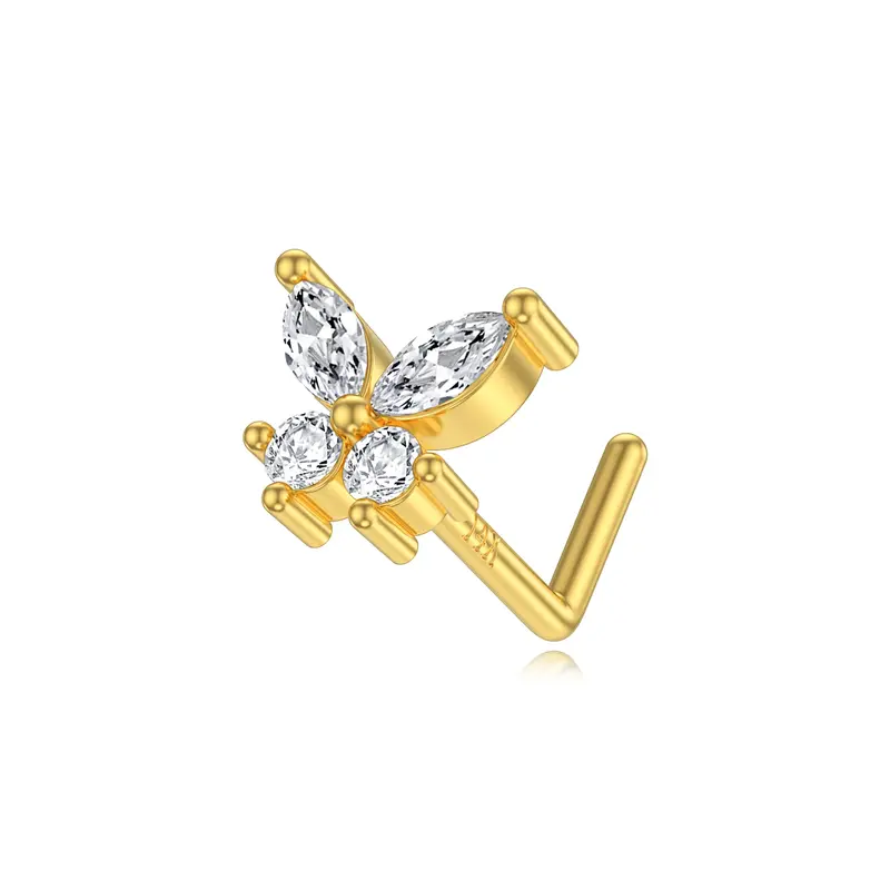 14K Gold Moissanite Butterfly Nose Ring