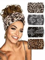 Leopard & Paisley Print Hair Band, Prom Hairstyles 2024 Casual Elastic Headband for Women & Girls, Fashion Hair Accessories f...