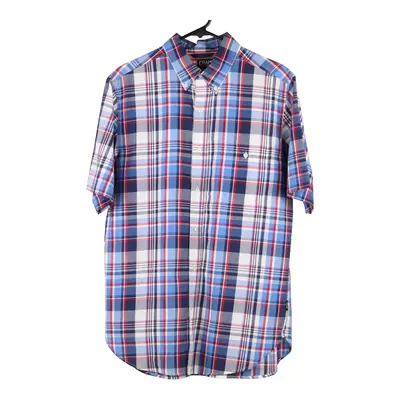 Chaps Checked Short Sleeve Shirt - Medium Blue Cotton Blend