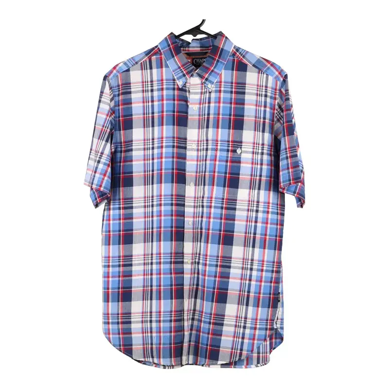 Chaps Checked Short Sleeve Shirt - Medium Blue Cotton Blend