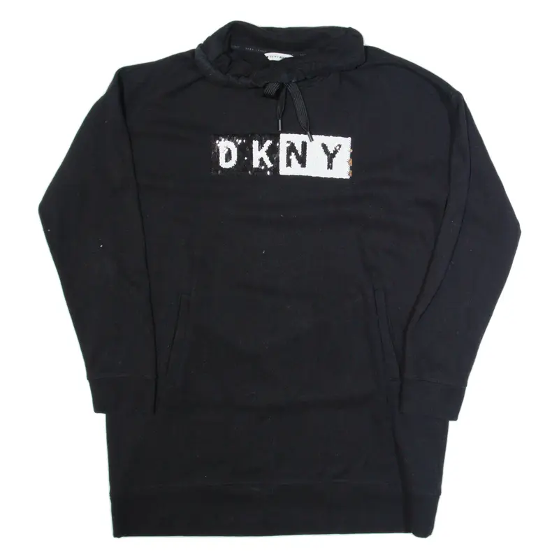 DKNY Womens Jumper Dress Black Long Sleeve Knee Length XL
