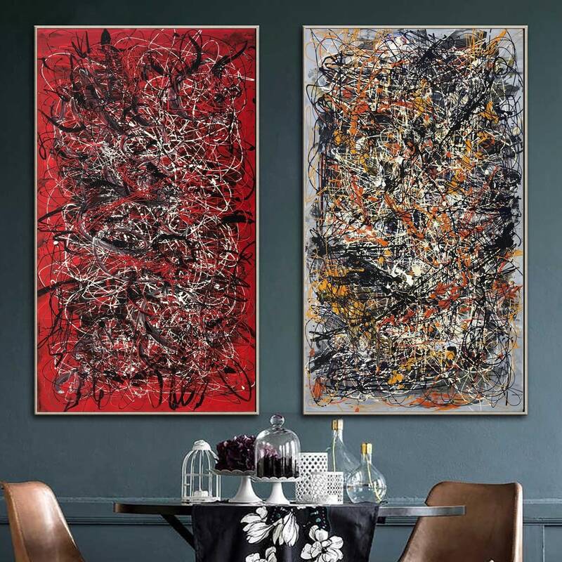 Jackson Pollock Style Paintings Set Of 2 Abstract Colorful Wall Art Modern Fine Art Original Texture Paintings Set | SCARLET ...
