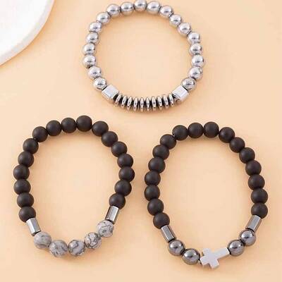 Fashionable and luxurious men's Alloy Beaded Multi-strand Bracelets with zircon beads