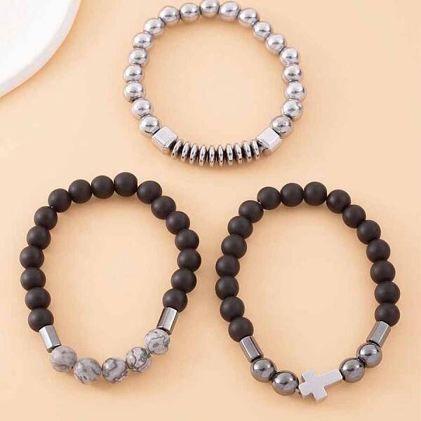 Fashionable and luxurious men's Alloy Beaded Multi-strand Bracelets with zircon beads