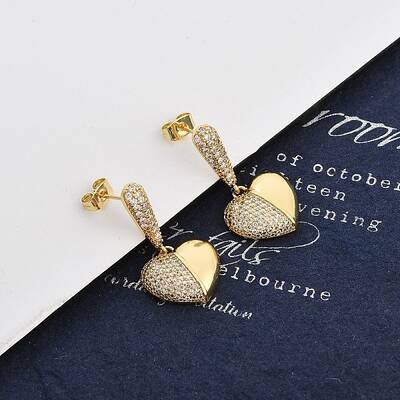 Brass Micro Pave Clear Cubic Zirconia Dangle Stud Earrings for Women