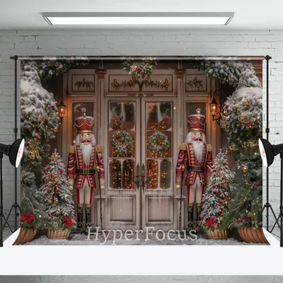 Retro Winter White Christmas Nutcracker Shop Backdrop - Aperturee