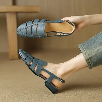 CHIKO Scottie Round Toe Block Heels Slingback Shoes