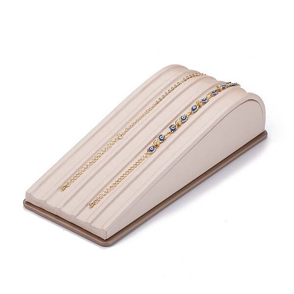 Wooden Clovered with PU Leather Bracelet Displays Stand