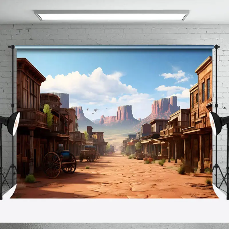 Aperturee Retro Wild West Town Sand Natural Scenery Backdrop, 3X2FT(1MX0.6M), 14 USD, natural scenery backdrops, NYHD1I96-M