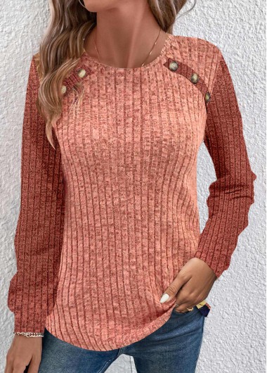 Modlily Dusty Pink Ruched Long Sleeve Round Neck Sweatshirt - XXL