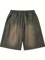 Men's Letter Embroidery Rivet Decor Shorts, Loose Casual Comfy Breathable Shorts for Summer, Men's Bottoms for Daily Wear, Ca...