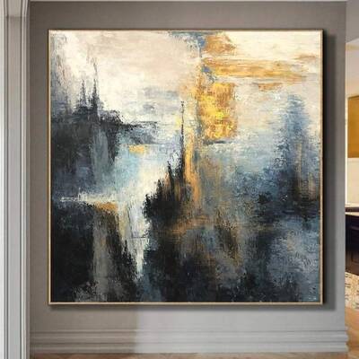 Large Abstract Landscape Painting Blue Painting On Canvas Colorful Wall Art Frame Wall Art | YEARNING