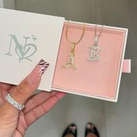 Nova Rose Old English Initial Necklace - Personalized Initial Pendant with CZ Simulated Diamonds, 16-Inch Chain with 2-Inch E...