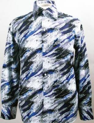 Blue Fancy Polyester Dress Club Clubbing Clubwear Shirts With Button Cuff For Men's Dress Shirt Night Club Outfit Guys Wear F...