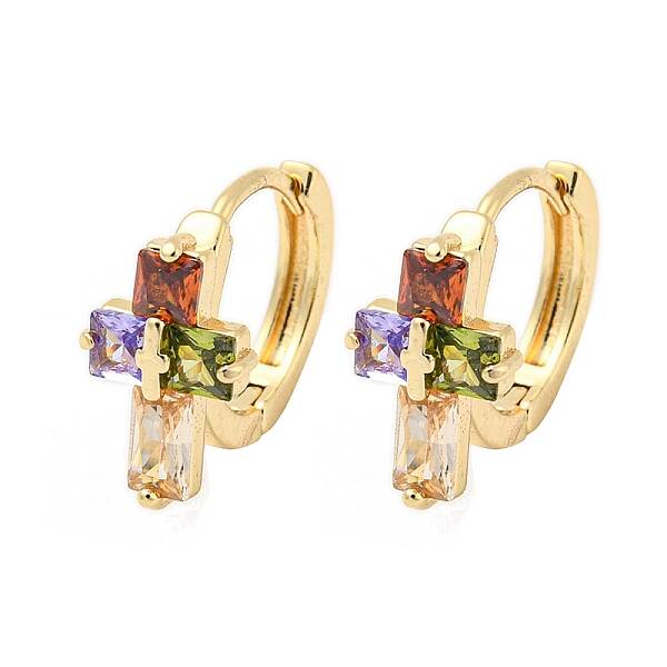 Brass Micro Pave Colorful Cubic Zirconia Hoop Earrings