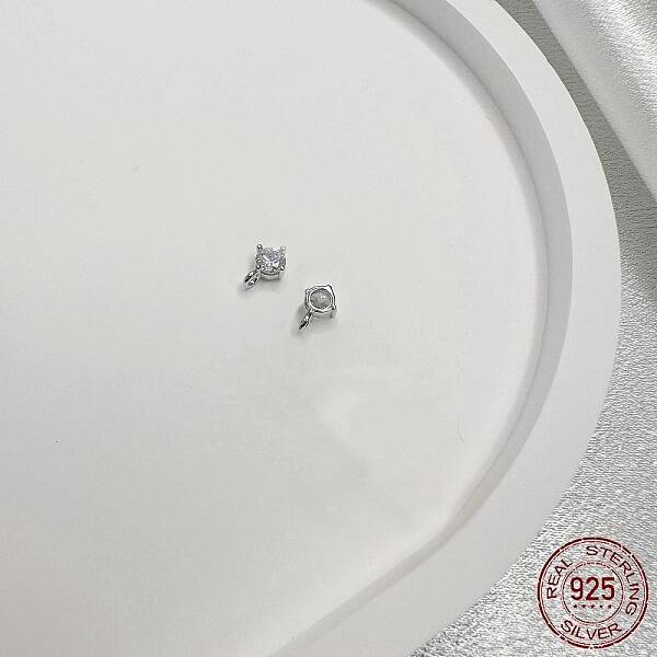 Rhodium Plated 925 Sterling Silver Micro Pave Clear Cubic Zirconia Charms