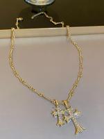 Rhinestone Decor Cross Pendant Necklace, Fashion Jewelry for Party, Daily Clothing Decor, Trendy All-match & Exquisite Jewelr...
