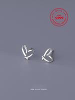 S999 Sterling Silver Hollow Heart Design Stud Earrings, Fashion Exquisite All-match Ear Jewelry for Girls Gift, Temperament A...