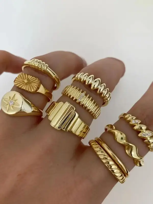 Fashion Eye Design Rhinestone Decorated Ring Stack, 10pcs/set Casual and Versatile Rings Jewelry for Women, Simple All-match ...