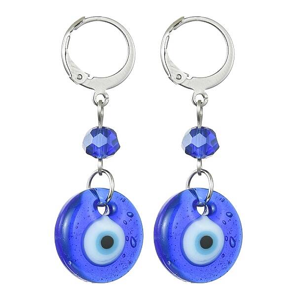 Evil Eye Glass Leverback Earrings