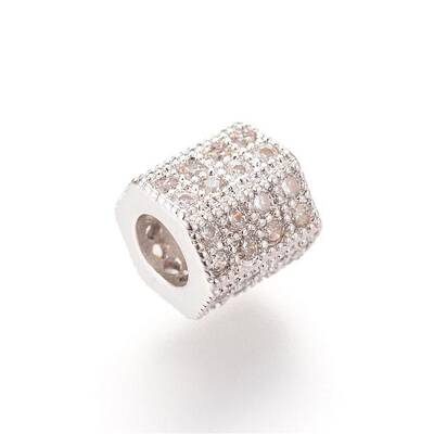 Brass Micro Pave Cubic Zirconia European Beads