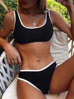 Two-Piece Set Women's Colorblock Bikini Set, Casual Swim Top & Swim Bottom Two-piece Swimsuit for Beach Holiday Vacation, Lad...