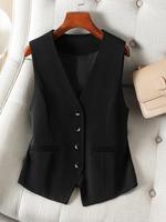 Women's Solid Button Front Vest, Modern Elegant Chic Formal V Neck Sleeveless Waistcoat for Work Office Business, Tops for Wo...