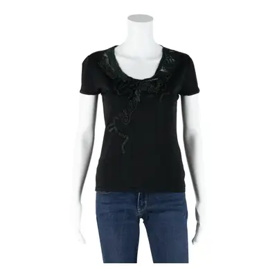 CANNELLA Top Black V-Neck Viscose Short Sleeve Womens M