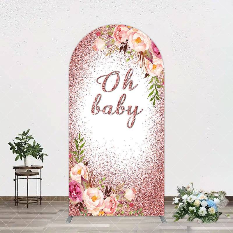 Aperturee Floral Rose Gold Glitter Arch Baby Shower Backdrop, 1.6X4FT(0.5X1.2M), 38.18 USD, arch backdrop kit, GAH0B505-A
