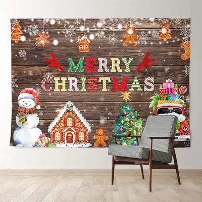 Aperturee Color Snowman Ginger Wood Merry Christmas Backdrop