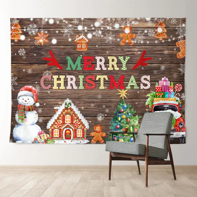 Aperturee Color Snowman Ginger Wood Merry Christmas Backdrop