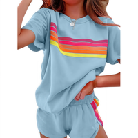 Outdoor color contrast two-piece set | Women's Slim Crop T-Shirts & Shorts Set | Women's Sleeveless Blazer Shorts Set | Solid...