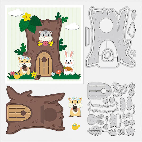 BENECREAT 11.3x9.3cm Tree House Cutting Dies Hamster Bunny Die Cuts for DIY Crafts Scrapbook Decorative Embossing