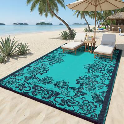 Garvee Waterproof Reversible Outdoor Rug 9x12ft - Large Plastic Straw Mat for Patio, Deck, Backyard, RV, Camping, Balcony, Po...