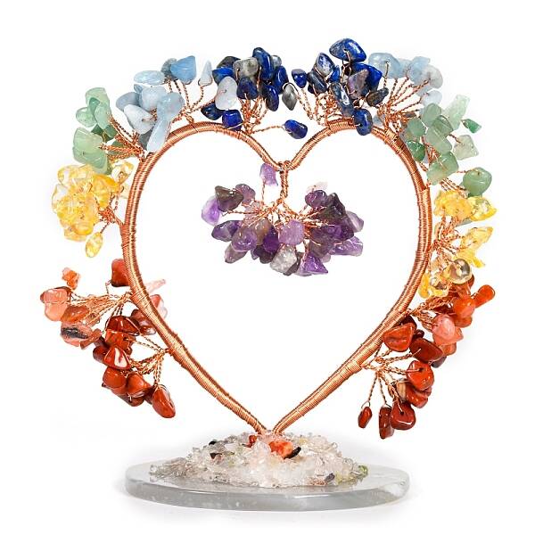 Natural Mixed Stone Chips Heart Tree Decorations
