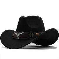 Hot-selling top hat, ethnic style cow label, western cowboy top hat, rolled brim, retro riding hat, woolen felt hat