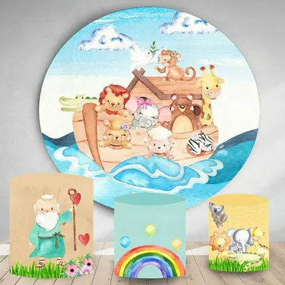 Aperturee Cute Animals And Sea Round Happy Birthday Backdrop | Round Birthday Backdrop Cover | Round Backdrop Stand Covers | ...