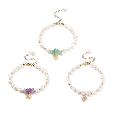 Gemstone Chips & Pearl Beaded Bracelet