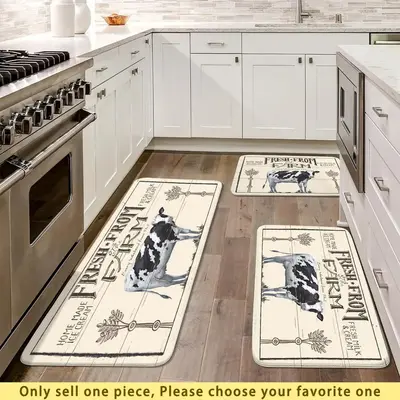 Letter & Cow Pattern Floor Mat, 1 Count Non Slip & Anti-dirty Flannel Carpet, Indoor Decorative Rug for Home Living Room Bedr...