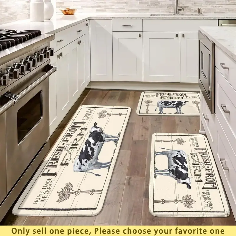 Letter & Cow Pattern Floor Mat, 1 Count Non Slip & Anti-dirty Flannel Carpet, Indoor Decorative Rug for Home Living Room Bedr...