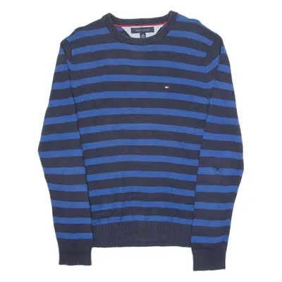 TOMMY HILFIGER Mens Patterned Jumper Blue Striped Tight Knit M