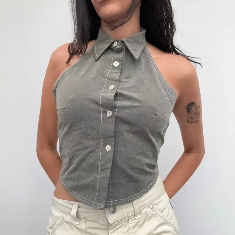 Unbranded Halterneck Top - Small Grey Viscose Blend