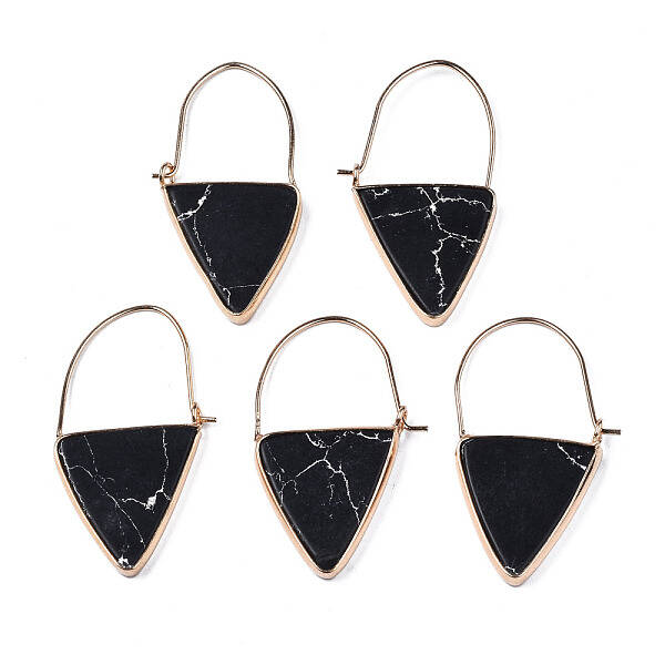 Synthetic Turquoise Triangle Dangle Hoop Earrings