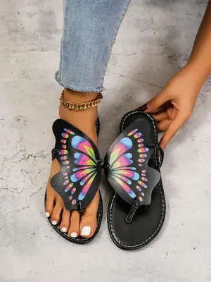 Women's Summer 2024 Butterfly Design Flip Flops, Stylish Designer Sandals, Fashionable Vintage Style Slippers for Daily Wear,...