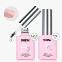 AILLSA 2pcs 15ml Long Lasting Gel Base and Top Coat Set, Soak Off UV LED Clear Gel Base Top Gel Glossy Shine Finish Gel Polis...