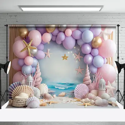 Sandy Beach Balloons Coastal Cake Smash Backdrop