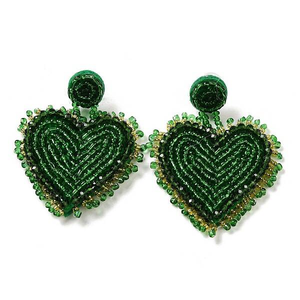 Saint Patrick's Day Glass Seed Beaded Dangle Stud Earrings