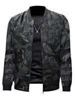 Men's Letter Print Zip Up Pocket Bomber Jacket Coat, Slim Casual Outerwear for Spring & Fall, Men's Clothing, Fashion Men's C...